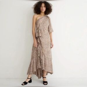 J.Crew Collection Leopard Print One-Shoulder Ruffle-Hem Dress Size 4 NWT Wedding